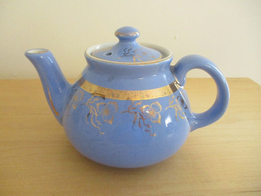 Vintage Hall China 2 Cup Teapot Floral Pattern Blue