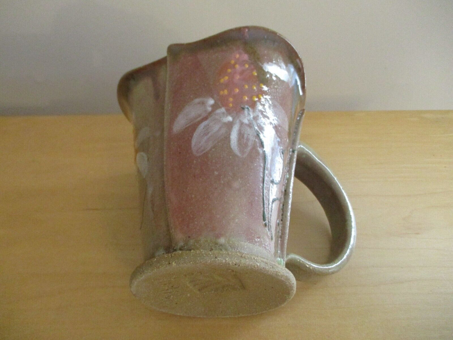 Vintage Robert Maxwell Art Pottery Mug 5 1/4"" Signed Rare Signed Brown Flowers