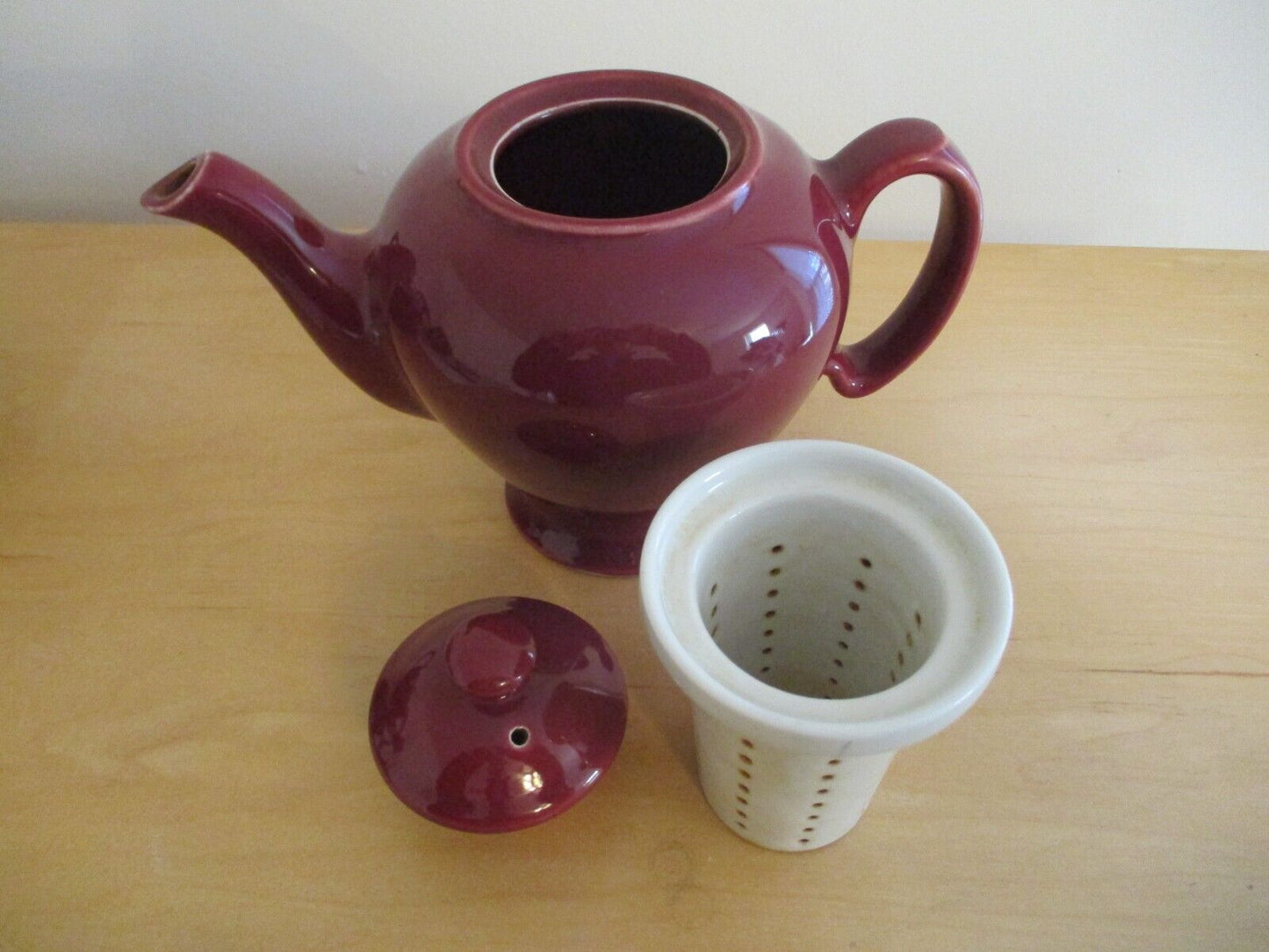 Vintage Hall McCormick Tea Pot Maroon Ceramic Infuser USA Maryland