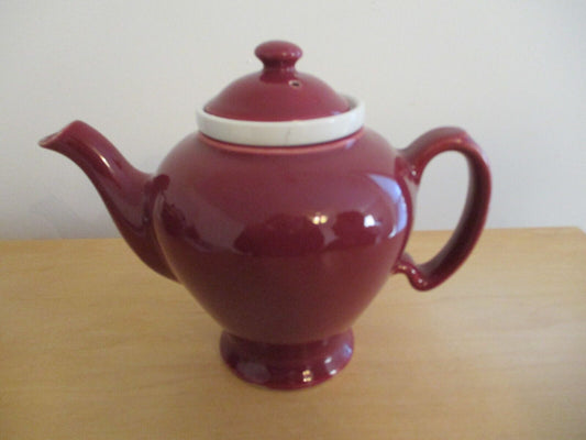 Vintage Hall McCormick Tea Pot Maroon Ceramic Infuser USA Maryland